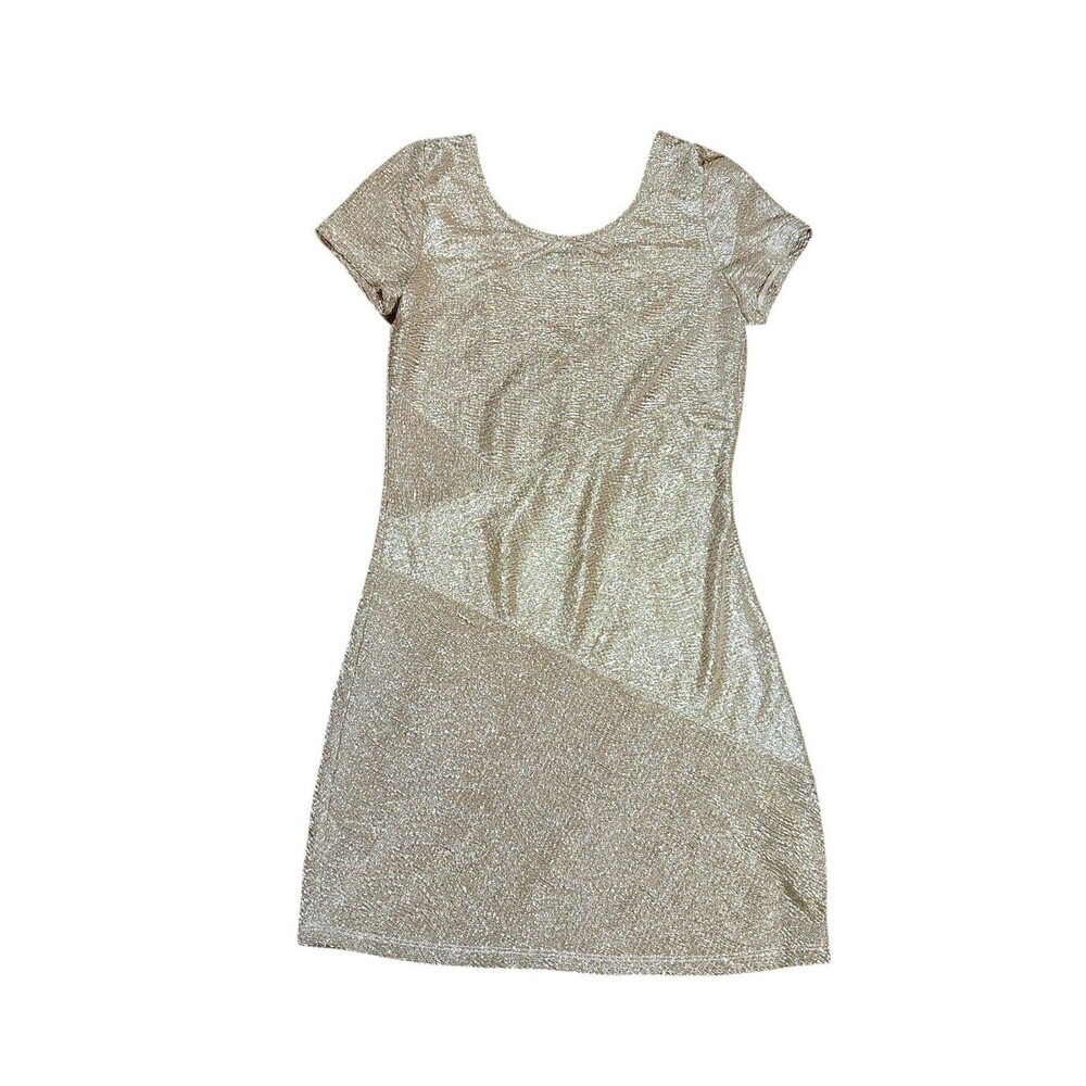 Free People Gold Metallic Shimmer Bodycon Mini Dress Low Back Party Club Size S - Picture 1 of 7